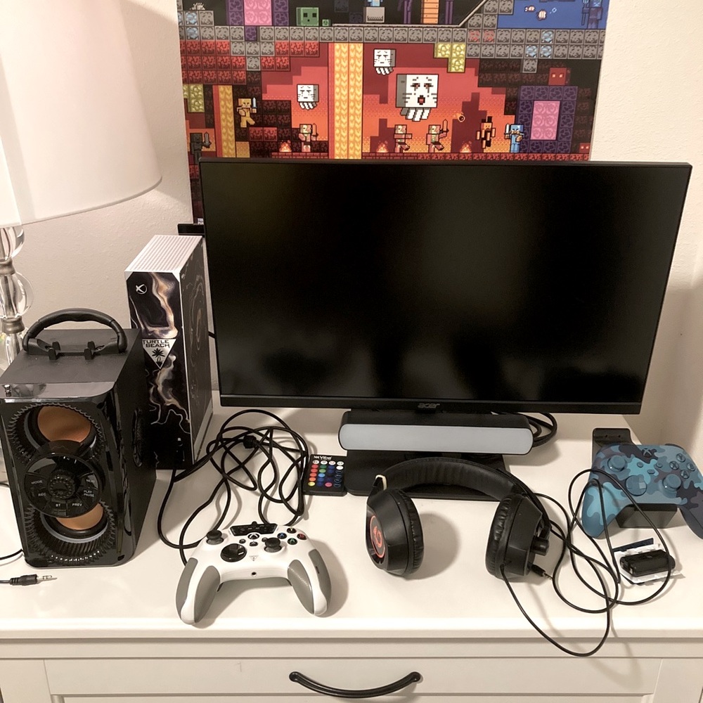 Xbox series s bundle with monitor speaker controllers and charger
